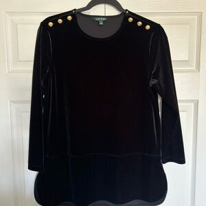 Lauren Ralph Lauren Black Velvet Top with Gold button Accents